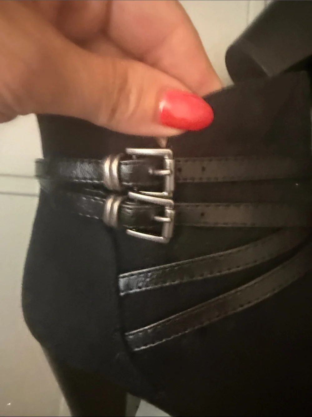 LifeStride Black Suede-Look Ankle Booties with Buckle Straps